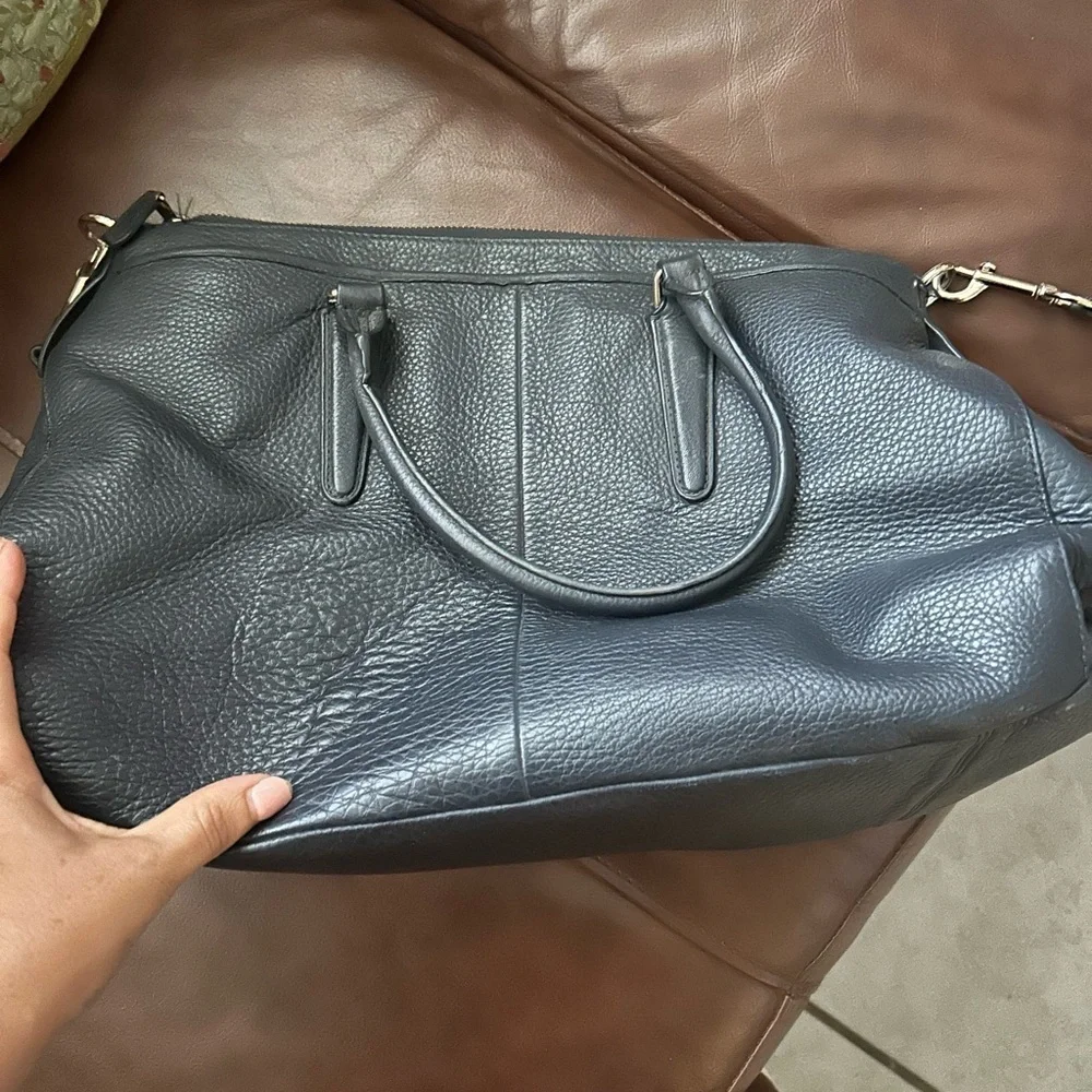 Coach Black Pebbled Leather double strap Satchel Handbag Purse Black